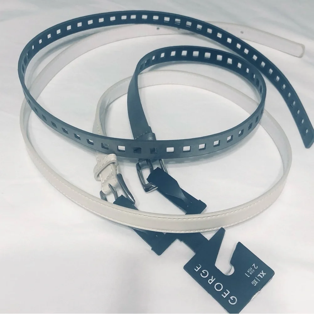 Women’s 2 pack belt white silver manmade materials.XL